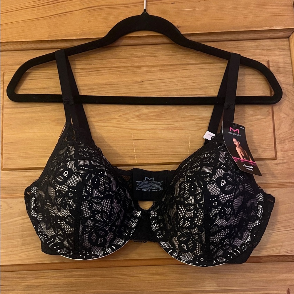 Maidenform Elegant Black Lace Bra 38 D